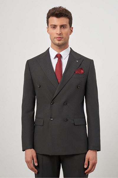 İmza Μαύρο γιακά με διπλό στήθος 6 Drop Slim Fit Classic κοστούμι 1001245157