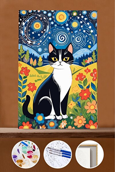 Pastelya Sayılarla Boyama Seti Çerçeveli Kasnaklı Kedi Rüyası 40 x 50 cm