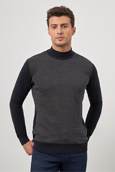 İmza Темно-синій довгий рукав, в'язаний, напівкомір, класичний комфортний крій, трикотаж 1012245153