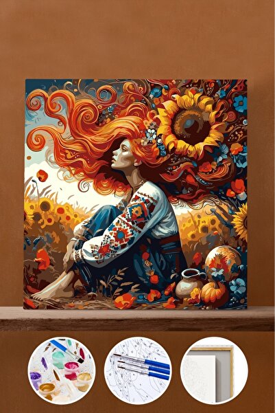 Pastelya Sayılarla Boyama Seti Çerçeveli Kasnaklı Ay Çiçeği Tarlasındaki Kız ...