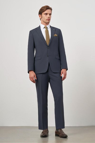 İmza Dark Blue Self-Mono Collar 2 Button 6 Drop Comfort Fit Classic Suit