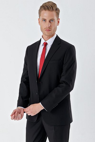 İmza Sang Black Gabardin Mono Collar 6 Drop Comfort Fit Basic Suit 1001245010