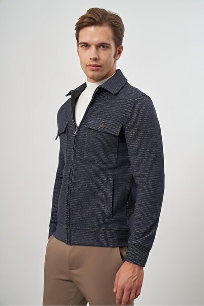 İmza Темно-синій Slim Fit Classic пальто - дитячий комір, з візерунком і без розрізів, без підкладки 1007245158