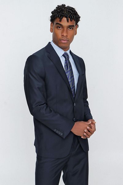 İmza Navy Blue Gabardine Mono Collar 4 Drop Comfort Fit Relaxed Cut Basic Suit 1001245009