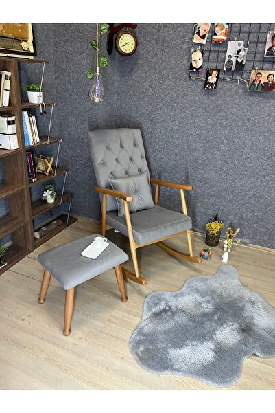 Asedia ASEDİA Trend Naturel-Kül gri Kapitoneli PUFLU Sallanan Sandalye