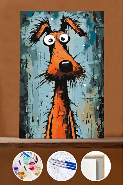 Pastelya Sayılarla Boyama Seti Çerçeveli Kasnaklı Şaşkın Köpek 50 x 65 cm