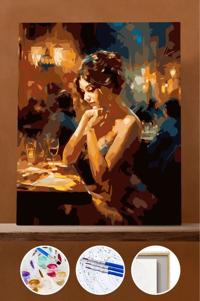 Pastelya Sayılarla Boyama Seti Çerçeveli Kasnaklı Aşk Kadın 60x75