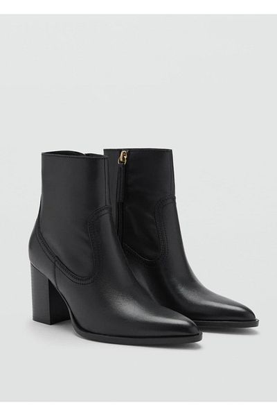 MANGO Woman Pointed Toe Leather Ankle Boots