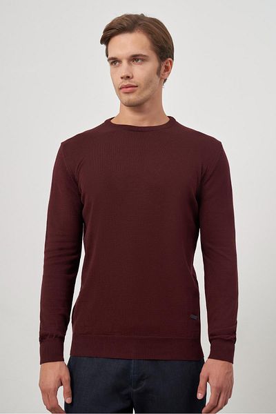 İmza Claret Red Long Sleeve Plain Knitted Crew Neck Classic Comfort Fit Knitwear 1012245006