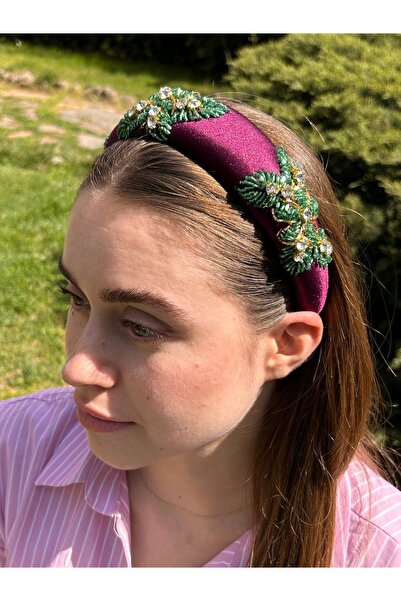 ByMerve Coroană de păr pentru femei brodate manual burgundy-prune – rochie de...