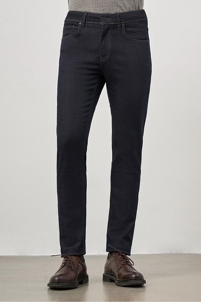 İmza Dark Navy Plain Gabardine Slim Fit Casual Denim Trousers 1023245152