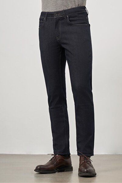 İmza Темно-сині прямі габардинові брюки Slim Fit Casual Denim 1023245152