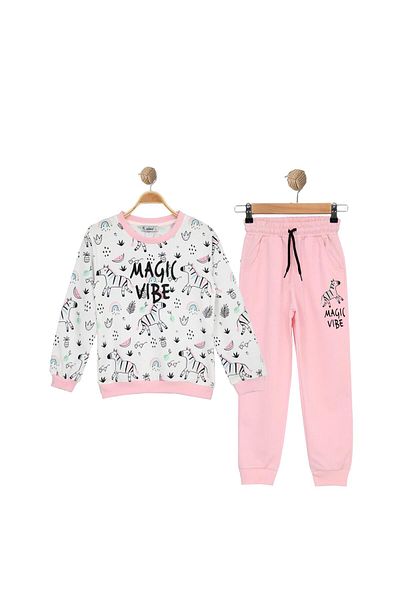 TRENDİMİZBİR Girl's Magic Vibe Zebra Printed Seasonal Bottom and Top Set