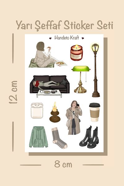 Handeto Kraft مجموعة ملصقات شبه شفافة مريحة - 8 × 12 سم، مجلة رصاصة، سجل قصاصات، ملصقات مجمعة وملصقات الخريف