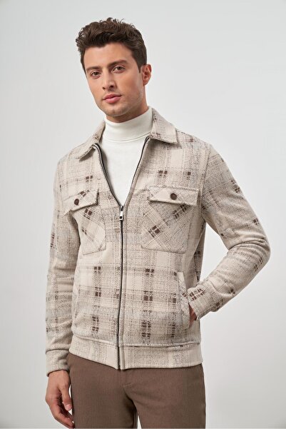 İmza Tan πλεκτό μωρό γιακά με μοτίβο Slim Fit παλτό - Χωρίς φόδρα, χωρίς σχισμή 1007245157