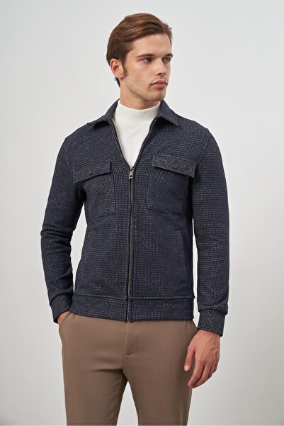 İmza Темно-синій Slim Fit Classic пальто - дитячий комір, з візерунком і без розрізів, без підкладки 1007245158