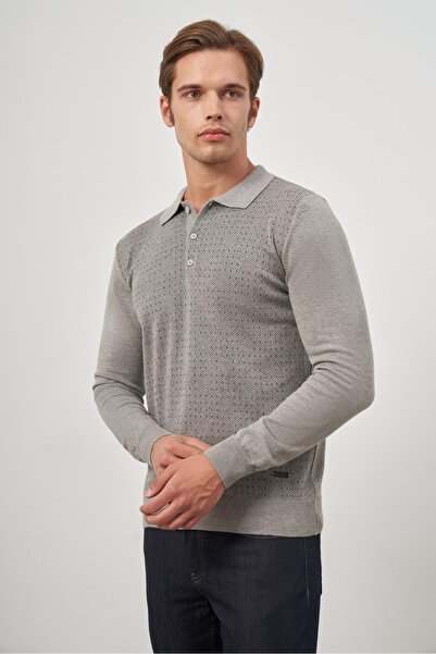 İmza Πλεκτό πέτρινο πόλο λαιμόκοψη με μακριά μανίκια και σχέδια 1012245162   - Classic Comfort Fit