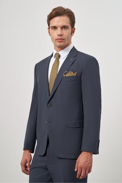 İmza Dark Navy Mono Collar 2 Buttons Plaid Fit Classic Suit