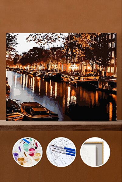Pastelya Sayılarla Boyama Seti Çerçeveli Kasnaklı Amsterdam Hollanda 40 x 50 cm