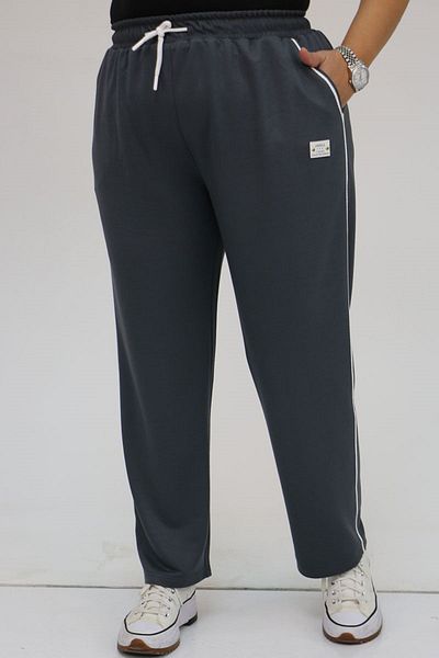 Eslina 49512 Model - Large Size Anthracite Sweatpants, Crimped Piping, Two Thread