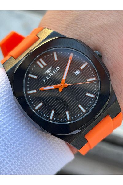FERRO Silicone Cord Calendar Dial 30 Mt Water Resistant Men's Wristwatch Efm-Tx1