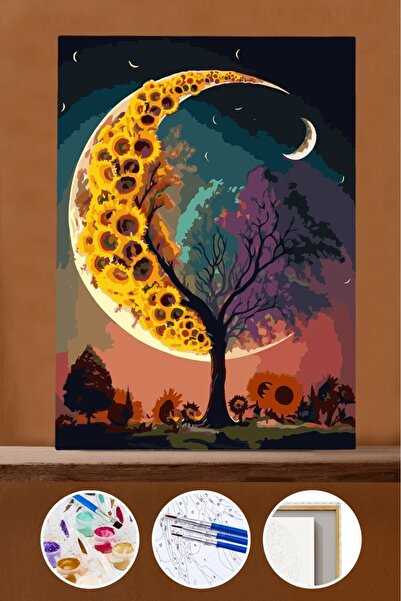 Pastelya Sayılarla Boyama Seti Çerçeveli Kasnaklı Ayda Ay Çiçeği 40 x 50 cm