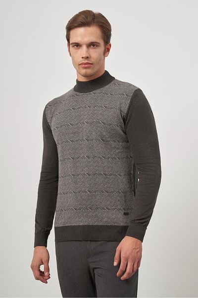 İmza Dark Anthracite Long Sleeve Self Knitted Half Turtleneck Classic Comfort Fit Knitwear 1012245152
