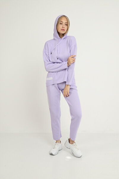 Blue Petrol Women's Hooded Stripe Detailed Knitwear Set