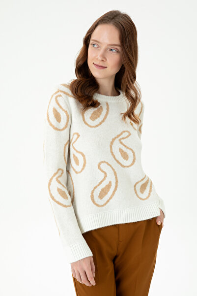 U.S. Polo Assn. Γυναικείο πουλόβερ με λαιμόκοψη κρέμα 50270424-VR071