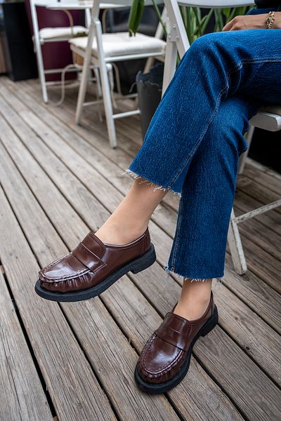LAMİNTA Mocasini de damă Montero Bitter Brown cu bandă detaliată tricotată cu cusături