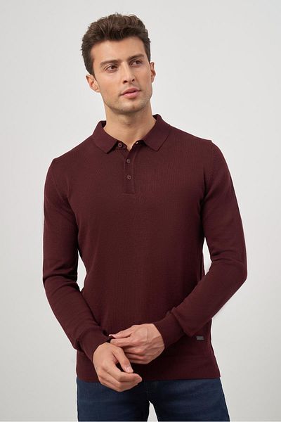 İmza Claret Red Polo Collar Classic Comfort Fit Knitwear - Long Sleeve 1012245007