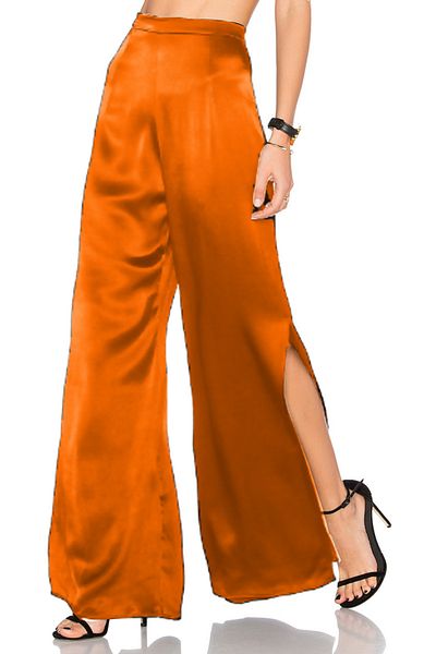 FASHION COCKTAIL Γυναικείο παντελόνι σατέν γενικής χρήσης με φαρδύ φαρδύ πλαϊνό σκίσιμο και ελαστική μέση