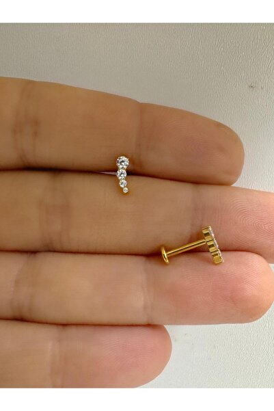 Arescollection 1 ADET G23 TİTANİUM (TİTANYUM) ZİRKON TAŞLI TRAGUS HELİX LOBE KIKIRDAK CONCH UYUMLU PİERCİNG