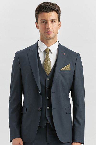 İmza Dark Navy Blue Swallow Lined 6 Drop Slim Fit Dress Suit 1001240179