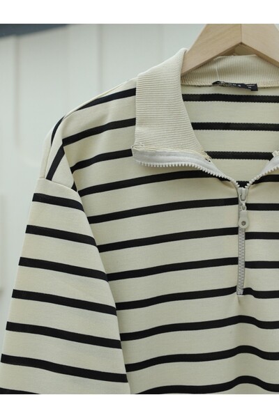 HİJABAYA Half-Neck Collar Zippered Striped Tunic