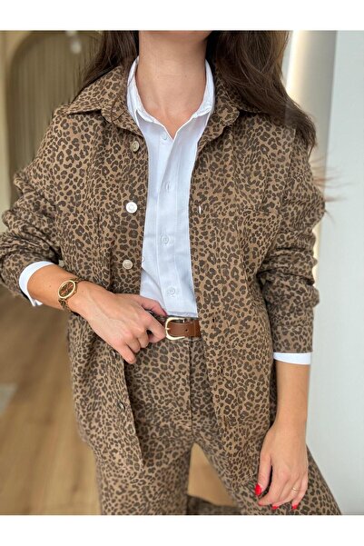 perastore Kemerli Leopar Desen Pantolon
