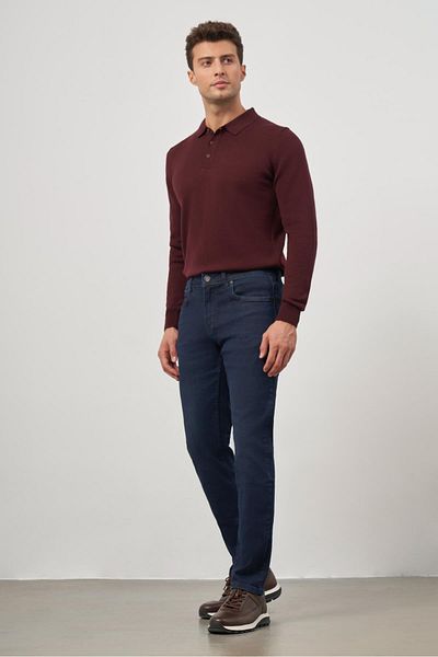 İmza Navy Blue Straight Gabardine Slim Fit Casual Denim Trousers 1023245154