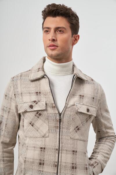 İmza Tan πλεκτό μωρό γιακά με μοτίβο Slim Fit παλτό - Χωρίς φόδρα, χωρίς σχισμή 1007245157