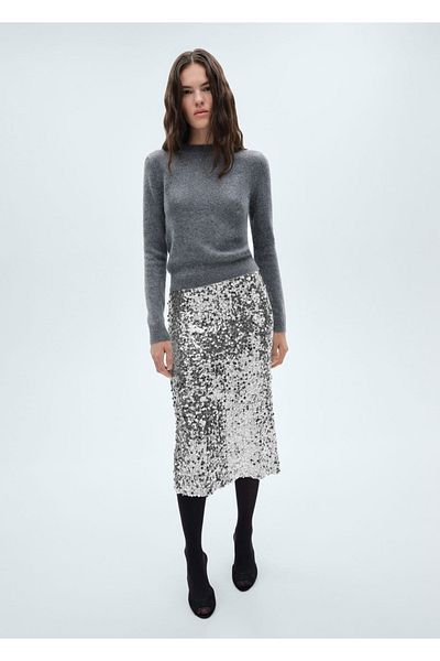MANGO Woman Fusta midi cu paiete