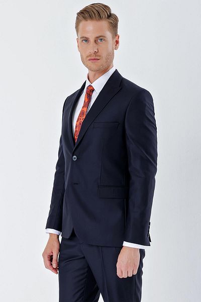İmza Navy Blue Gabardine - 6 Drop Slim Fit Suit, Swallow Collar 1001240011