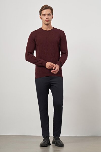 İmza Μακρυμάνικο μοτίβο Claret Red Knitwear - Crew Neck, Classic Comfort Fit 1012245155