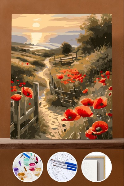 Pastelya Sayılarla Boyama Seti Çerçeveli Kasnaklı Patika Yolunda Gelincik 40 ...