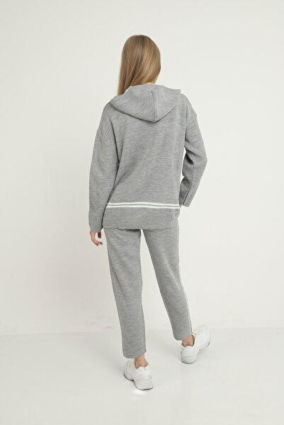 Blue Petrol Women's Hooded Stripe Detailed Knitwear Set