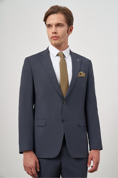 İmza Dark Blue Self-Mono Collar 2 Button 6 Drop Comfort Fit Classic Suit