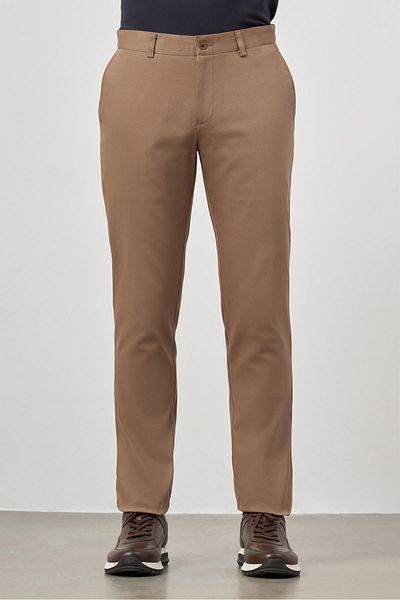 İmza Σκούρο μπεζ βαμβακερό πλαϊνό παντελόνι Chino Casual Slim Fit 1003245150