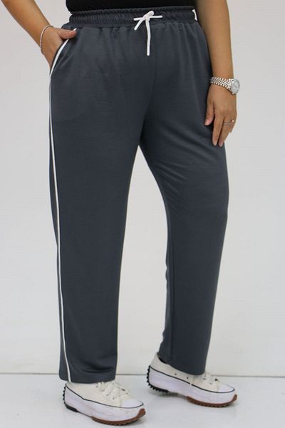 Eslina 49512 Model - Large Size Anthracite Sweatpants, Crimped Piping, Two Thread