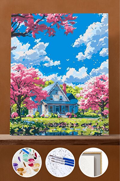 Pastelya Sayılarla Boyama Seti Çerçeveli Kasnaklı Rüyalardaki Ev 60 x 75 cm