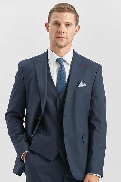 İmza Navy Blue 6 Drop Slim Fit Classic Suit - Swallow Collar and Vest Lined