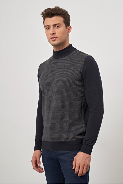 İmza Темно-синій довгий рукав, в'язаний, напівкомір, класичний комфортний крій, трикотаж 1012245153