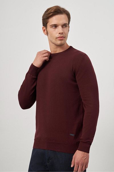 İmza Claret Red Long Sleeve Plain Knitted Crew Neck Classic Comfort Fit Knitwear 1012245006